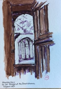 From the Organ loft 22 Nov 2017 14:40, pen and coloured ink. 40min